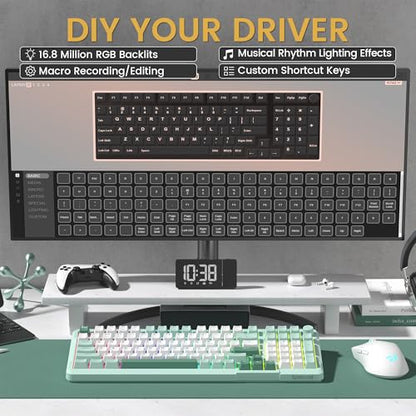 Redragon K742 Bluetooth Wireless Mechanical Gaming Keyboard with Knob | BT5.0/2.4GHz/USB C Creamy Keyboard with Number Pad for PC Computer, RGB Backlits, Hot-Swappable with Linear Switches (Green) - color: Green