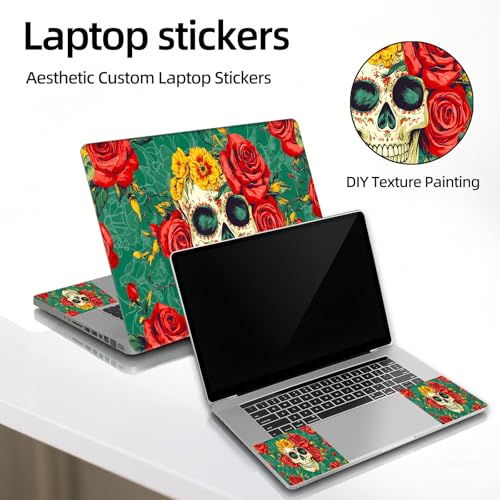 Universal Laptop Skin Sticker Decal, 12"-15.6" Aesthetic Vinyl Wrap, Skull Red Roses Waterproof Notebook Cover Art Protector for MacBook HP Dell Lenovo, Fits 13" 14" 15" 15.6" - color: Skull Red Roses