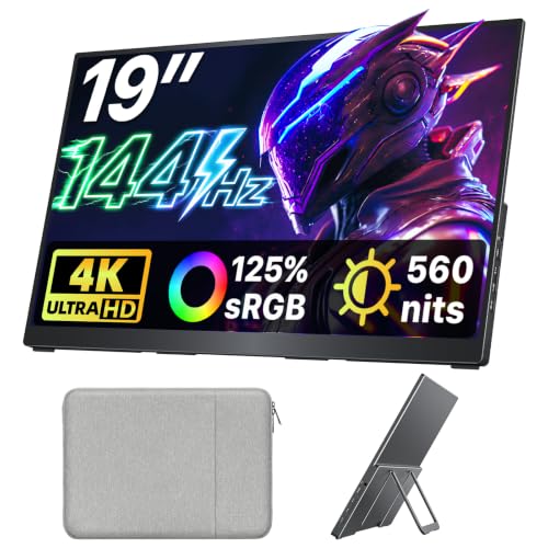 Upperizon Portable Monitor 19 inch 4K UHD 3840X2160 125% sRGB 144Hz HDR HDMI USB-C Travel Monitor for Laptop MacBook PC Surface Xbox, Large External Display with Kickstand & Speakers, VESA Compatible - size: 19 inch