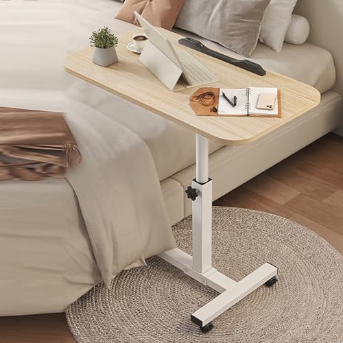 Height Adjustable Rolling Standing Desk with Tilting Overbed Table Tray for Laptop Bed Sofa White Table Legs Single Baffle Strips Portable and Convenient Stand Up Desk (Natural White table legs) - color: Natural, size: White table legs