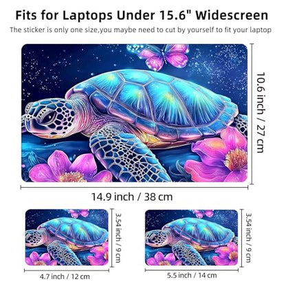 Aesthetic Laptop Skin Cover,12-15.6 Inch Universal Vinyl Sticker Decal,Waterproof Scratch-Resistant Notebook Wrap,Removable Residue-Free Protector,Cosmic Turtle Flowers - color: Cosmic Turtle Flowers