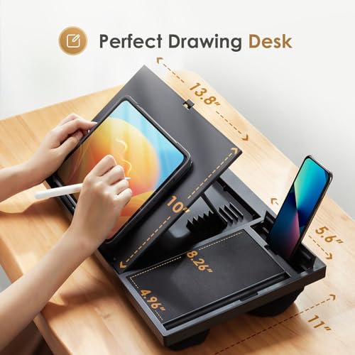 Laptop Lap Desk with 8 Angles – Up to 15.6" Laptop, Black | Built-in mouse pad, phone & pen slots, dual-cushion base, anti-slip design, raises the screen, for home office, bed, sofa - color: Black