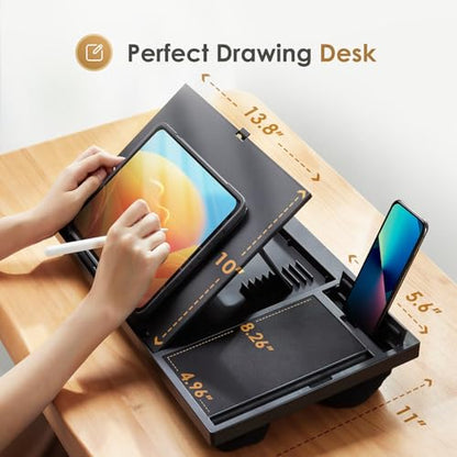 Laptop Lap Desk with 8 Angles – Up to 15.6" Laptop, Black | Built-in mouse pad, phone & pen slots, dual-cushion base, anti-slip design, raises the screen, for home office, bed, sofa - color: Black