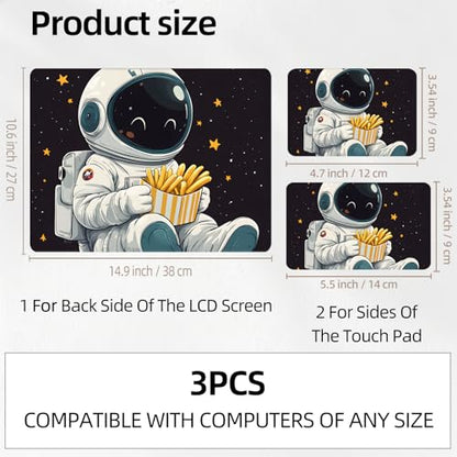 Cute Astronaut Eating French Fries Universal Laptop Skin Sticker 3PCS, Protective Decal Trim-to-Fit 11.6" 13.3" 14" 15.6" Laptop Vinyl Cover, Removable Anti-Scratch Computer Decal Protector - color: Cute Astronaut Eating French Fries