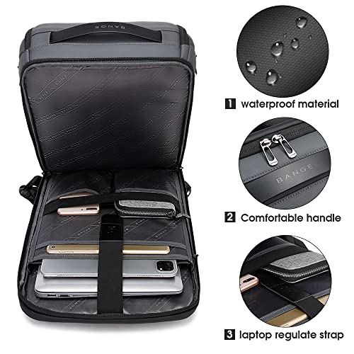 BANGE Business Smart Backpack Waterproof fit 15.6 Inch Laptop Backpack with USB Charging Port,Travel Durable Backpack - color: Grey