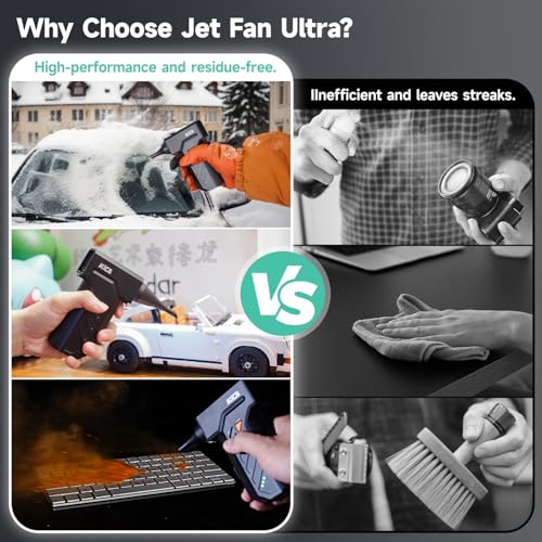 KiCA Jet Fan Ultra Electric Air Duster (White) | 130K RPM Brushless Motor, Dual LED Lights, Stepless Speed Control, 0.72lb Aluminum Jet Fan Blower for Computer, Car, Keyboard - color: White