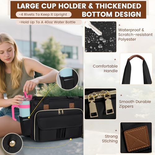 RAINSMORE Teacher Tote Bag 15.6 inch Laptop Bag for Women Work Bags Nurse Bag Lightweight Laptop Tote Computer Briefcase - color: Black