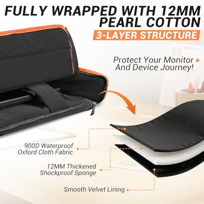 27-32 Inch Monitor Carrying Case,Padded TV Travel backpack -12MM Thick Full Wrap, 32 inch Monitor Bag Hold Up to 2 LCD Screens/TVs,4 Ways to Carry,Multiple Pockets for Keyboard,Mouse,Accessories