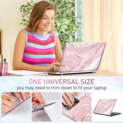 Pink River Vinyl Laptop Sticker, Waterproof Reusable Decal for Notebook PC, Cartoon Art Protector-Fits 12-15.6 inch - color: Pink Gold Marble