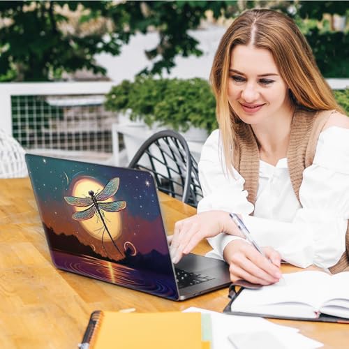 Laptop Skin Sticker Decal, Universal Reusable Vinyl Laptop Cover for 12" 13" 13.3" 14" 15" 15.4" 15.6" Notebook PC, Reusable Waterproof Scratch-Resistant with 2 Wrist Pads,Dragonfly Moon - color: Dragonfly Moon