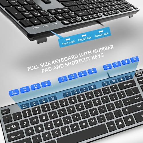 USB Wired Keyboard for Window,Comfortable Quiet Chocolate Keys, Durable Ultra-Slim Wired Computer Keyboard(QWERTY) for PC, Windows 11/10/8/7/XP/Vista KB1430 - color: grey
