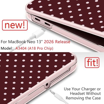 for MacBook Neo 13 Inch Case 2026 (Model A3404, A18 Pro chip), Stylish Pattern Protective Hard Shell with Screen Protector, Keyboard Cover & USB-C Adapter - Burgundy Polka Dots - color: Burgundy Polka Dots