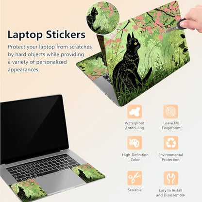 Laptop Skin Sticker Decal 15.6 Inch,12 13 13.3 14 15 15.6 in Laptop Netbook Skins for Notebook,Art Decal Removable Waterproof Scratch Resistant,Universal Vinyl Cover,Cute Cat Green - color: Cute Cat Green