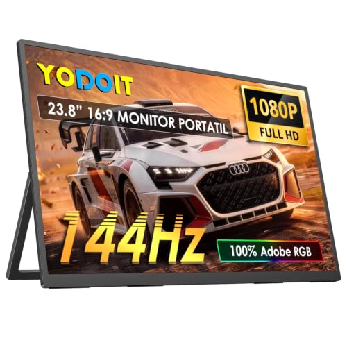 Yodoit Portable Monitor for Laptop 23.8" 144Hz 1080P Travel Gaming Monitor Screen IPS Display with USB Type C Port and Built-in Speakers Compatible with PC, Xbox Black - size: 23.8 144Hz