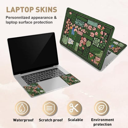 PLIGREAT 15 Inches Dark Bottom Leaves Flower Style Laptop Sticker Decals, Creative Art Laptop Skin Stickers Fits 12" to 15" Laptops Universal Waterproof Removable Notebook Art Protector, Green Pink - color: Green Pink