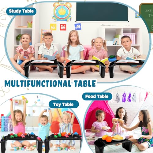 Leinuosen 6 Pcs Kids Lap Desk Tray with Storage Plastic Breakfast Laptop Trays with Side Pockets and Slot Portable Lap Bed Table for Writing Eating Game Classroom Snacks Boy Girl (Black) - color: Black
