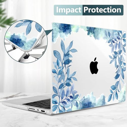 TWOLSKOO Compatible with MacBook Pro 14 inch Case M5 2026 2025-2021 Release M4 M3 M2 M1 Pro/Max Chip, Plastic Hard Shell & Keyboard Cover & Screen Protector & Trackpad Film, Blue Floral - color: Blue Floral