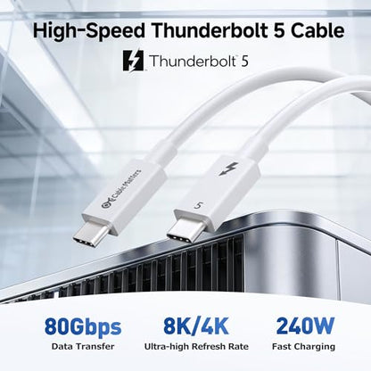 Cable Matters [Intel Certified] 80Gbps Thunderbolt 5 Cable, 3.3ft / 1m | White, [up to 120Gbps Boost, 8K@120Hz / 6K@240Hz / 4K@540Hz with DSC, 240W, 80G Data Transfer], Supports TB 4/3, USB4, USB-C - color: White, size: 3.3 ft