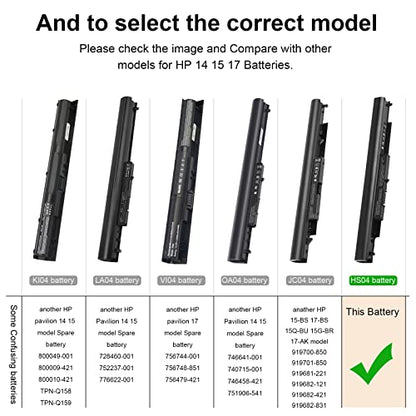38Wh 807956-001 807957-001 Battery for HP 15-AY041WM HS03 HS04 HSTNN-LB6U 807957 HSTNN-LB6V LB6U HSTNN-DB7I HSTNN-LB6U HSTNN-LB6V HSTNN-PB6S HSTNN-PB6T TPN-C125 TPN-C126 TPN-I120 TPN-I124 - size: 10.79*0.9*0.82inch HS04