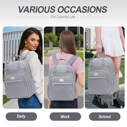 Tealari Laptop Backpack for Women,15.6 Inch Laptop Backpack for Work,Water Resistant Travel Backpack,College Bookbag with Wallet - color: Gray