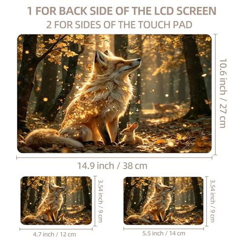 Universal Laptop Skin Sticker for 12/13/14/15.6 Inch Laptops, Reusable Vinyl Laptop Decal Cover, Waterproof Scratch Resistant Notebook Skin with 2 Wrist Pads,Golden Forest Fox - color: Golden Forest Fox