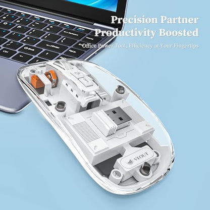 Veout Wireless Bluetooth Mouse, Portable Silent Click Rechargeable Mouse with USB Receiver, 3-Level DPI, Compatible with Laptop, PC, Mac, Tablet, Phone - color: Mouse-White