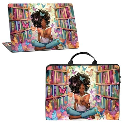 10 inch Laptop Sleeve with Laptop Skin Sticker Set – Slim Protective Case with Smooth Zipper, Lightweight Tablet & Notebook Sleeve for Travel & Daily Carry, Library Girl - color: Library Girl, size: 10 inch