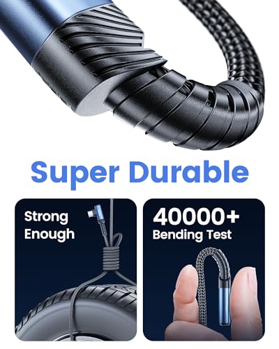 toocki USB C Cable Right Angle, 2-Pack 6.6ft USB A to USB C Charger Cable 90 Degree Braided Fast Charging Carpaly Cord for Samsung Galaxy S23/ S22+/S21+/Note 10, LG V30, Switch | Blue, 90 Degree, Braided, Fast Charging, Carpaly Cord for iPhone17 Series, S