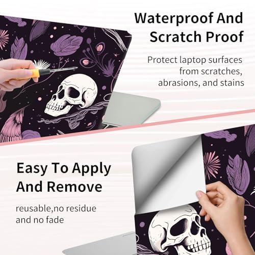Laptop Skin Sticker 3-Piece Set,Raven Skulls | Trim-to-fit 3-piece vinyl set with one 15 x 10.6 in lid skin and two palm-rest decals for many 12-15.6 in laptops - color: Raven Skulls