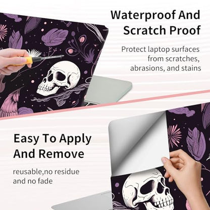 Laptop Skin Sticker 3-Piece Set,Raven Skulls | Trim-to-fit 3-piece vinyl set with one 15 x 10.6 in lid skin and two palm-rest decals for many 12-15.6 in laptops - color: Raven Skulls