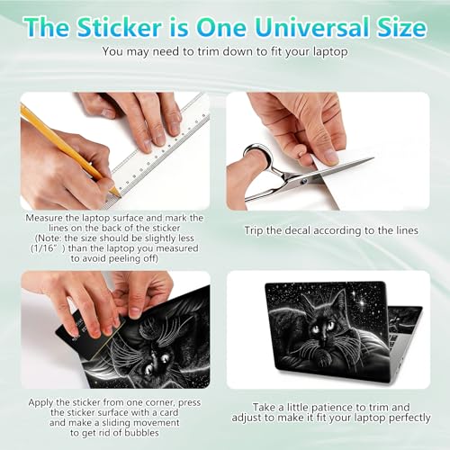 Laptop Skin Sticker Decal 12"-15.6" Universal Laptop/Notebook/Netbook Vinyl - Waterproof Scratch Resistant,Fits HP Dell Lenovo MacBook,2 Free Wrist Pads,Easy Apply & Remove,Black Cute Cat - color: Black Cute Cat