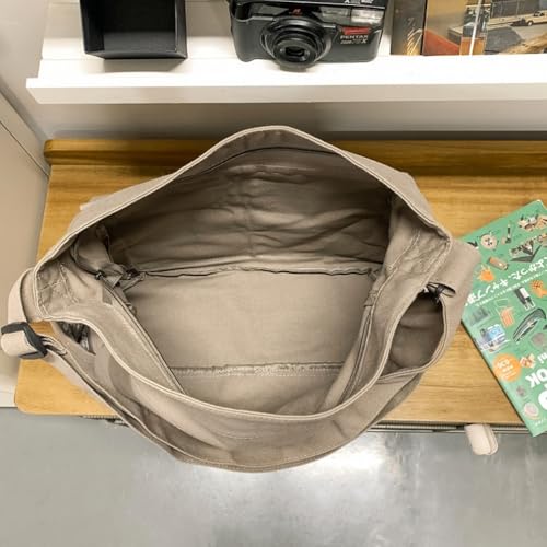 Cute Canvas Tote Bag for School/Work/Travel, Large Crossbody Messenger Bag Laptop Shoulder Bag - color: Sand Grey