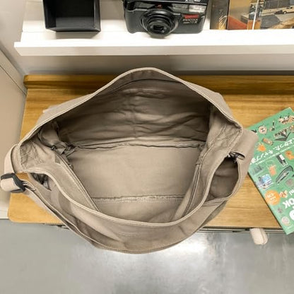 Cute Canvas Tote Bag for School/Work/Travel, Large Crossbody Messenger Bag Laptop Shoulder Bag - color: Sand Grey