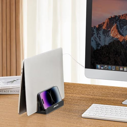JARLINK 4-in-1 Adjustable Vertical Laptop Stand, Aluminum Holder, Black | Space-Saving Aluminum Laptop Holder, Compatible with All MacBook, Surface, Chromebook, Phone, and Gaming Laptops. - color: Black