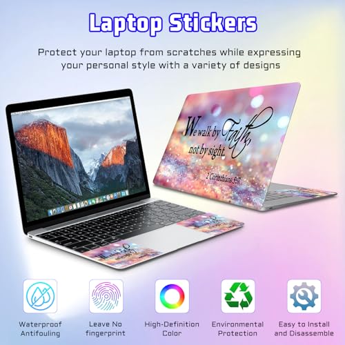 Universal Laptop Skin Sticker Decal, Compatible with MacBook HP Dell Lenovo 12"-15.6", Reusable Vinyl Notebook Cover 3PCS Set, High-Recognition Film-We Walk by Faith Pink Purple Glitter - color: We walk by Faith Pink Purple Glitter