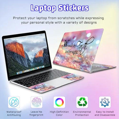 Universal Laptop Skin Sticker Decal, Compatible with MacBook HP Dell Lenovo 12"-15.6", Reusable Vinyl Notebook Cover 3PCS Set, High-Recognition Film-We Walk by Faith Pink Purple Glitter - color: We walk by Faith Pink Purple Glitter