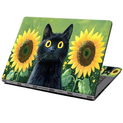 Laptop Skin Sticker Decal 12" 13" 13.3" 14" 15" 15.6",Waterproof Scratch Resistant Vinyl,Reusable Easy to Apply,for MacBook HP Dell Notebooks Netbooks Laptop,2 Wrist Pads,Black Cat Sunflower - color: Black Cat Sunflower