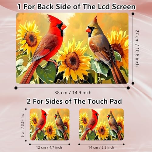 Laptop Skin Sticker Decal 12" 13" 13.3" 14" 15" 15.6",Waterproof Scratch Resistant Vinyl,Reusable Easy to Apply,for MacBook HP Dell Notebooks Netbooks Laptop,2 Wrist Pads,Cardinal Bird Sunflower - color: Cardinal Bird Sunflower