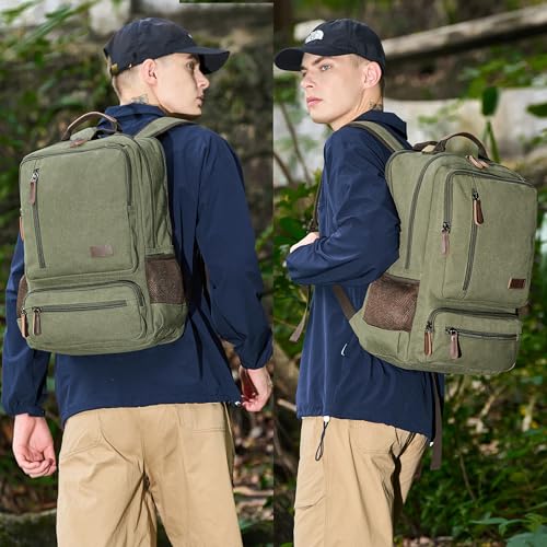 Canvas Laptop Backpack for Men Women,Durable Travel Work Business Rucksack Bookbags Fits 15.6 Inch Notebook & Laptops,College Backpacks Computer Bag Weekender Hiking Daypack(Green) - color: Green