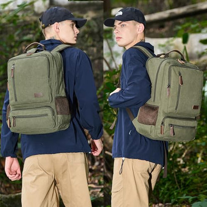 Canvas Laptop Backpack for Men Women,Durable Travel Work Business Rucksack Bookbags Fits 15.6 Inch Notebook & Laptops,College Backpacks Computer Bag Weekender Hiking Daypack(Green) - color: Green