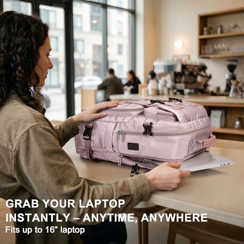 Travel Backpack Carry On Backpack for Airplanes, Travel Bag 35L | Large Convertible Travel Backpacks for Men, 16" Laptop Compartment, USB Port, Anti-Theft Pocket, Travel, Daily, Overnight - color: Ashen Purple-2