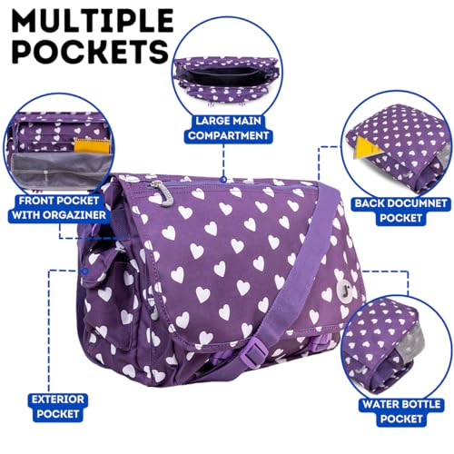 J World New York Terry Messenger Bag for Women Girls School Kids - color: Purple Heart