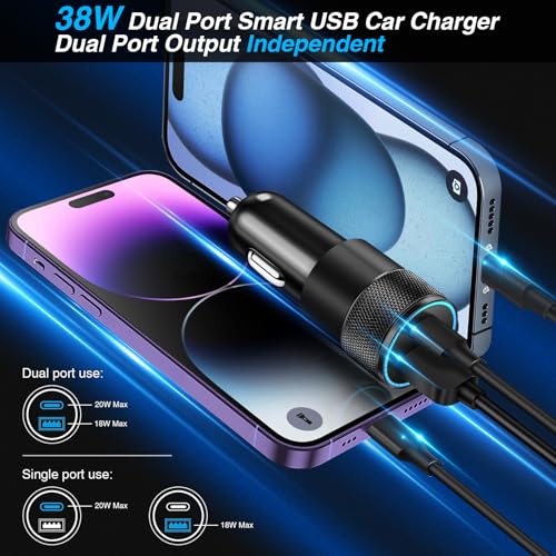 Car Charger, 5Pack 38W Dual Ports USB-C+USB-A Cigarette Lighter Adapter | Fast Charging Car Phone Charger for iPhone 17 Pro Max 16 16e 15 14, Samsung S24, Pixel Cargador para Carro Phone Plug - color: 5-Pack Black