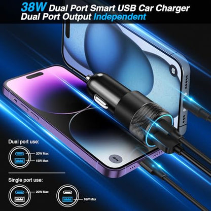 Car Charger, 5Pack 38W Dual Ports USB-C+USB-A Cigarette Lighter Adapter | Fast Charging Car Phone Charger for iPhone 17 Pro Max 16 16e 15 14, Samsung S24, Pixel Cargador para Carro Phone Plug - color: 5-Pack Black
