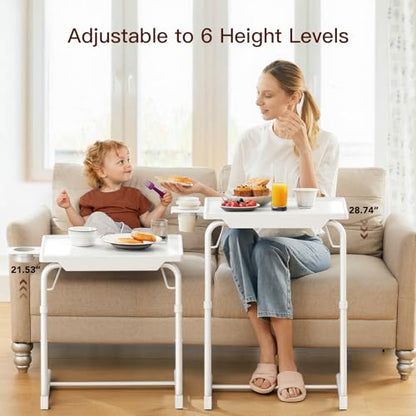 HUANUO Adjustable TV Tray Table - TV Dinner Tray on Bed & Sofa, Comfortable Folding Table with 6 Height & 3 Tilt Angle Adjustments (White) - color: White