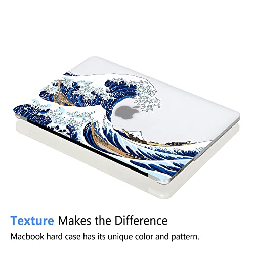 Case for MacBook Air 13-inch Laptop M5 M4 M3 M2 A3449 A3240 A3113 A2681 2026-2022 Release with Touch ID, 3D Effect Matte Clear See Through Hard Cover&Keyboard Cover, Great Wave - color: Blue Clear