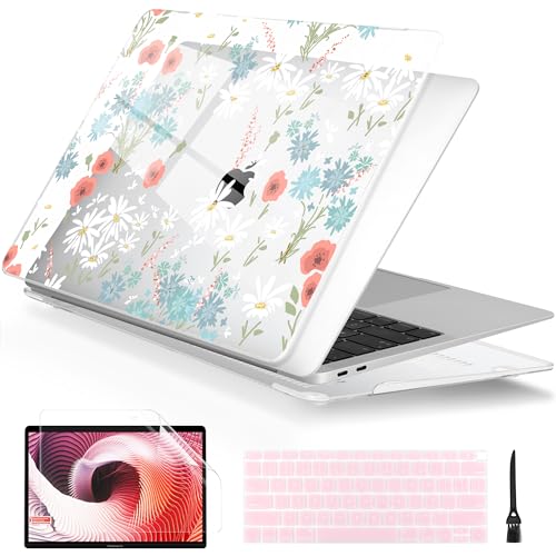 Batianda LumiArt Case for MacBook Air 13 inch 2018-2020, Cute Daisy | Fits Model A2337 M1/A2179/A1932, with Bright Color Botanical Design, Slim Hard Shell For School Girls Women And Travelers - color: Cute white flower