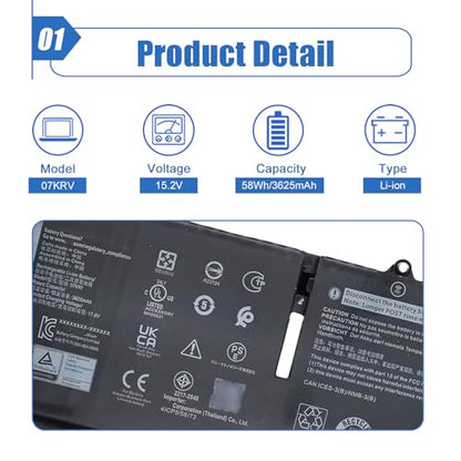 58Wh 07KRV Laptop Battery Replace for Dell Latitude 5430 5530 Precision 3570 P104F P104F005 P104F006 P137G P137G004 P137G005 P137G006 Series Laptop O7KRV 4FVJG Y86WG 8WRCR 078FWY H4PVC 15.2V - size: 9.73*3.74*0.19 inch 07KRV