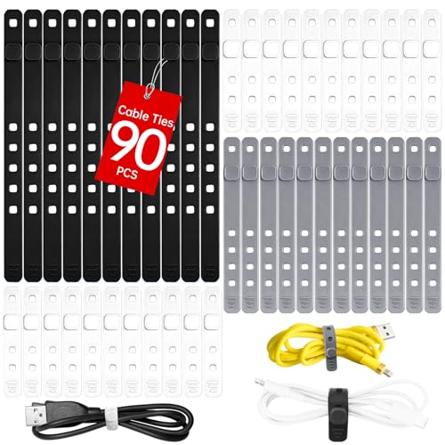 AROIC 90Pcs Silicone Cable Ties with 3 Sizes,Reusable and Washable | with Adjustable Locking Buckle Design, Cord Organizer for Home, Office, Travel Essential, School (3 Colors) - color: Mix-90p
