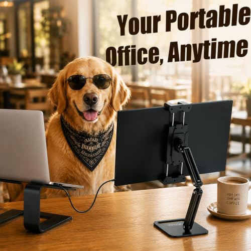 Urmust Portable Monitor Stand for 10-18.5 Inch Screens, Dual Adjustable Arm | Weighted metal base, foldable dual arm, adjustable viewing angle, stable laptop second screen for home office, travel - size: Dual-arm